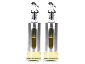 Aceitero vinagrero vidrio y acero con dosificador 